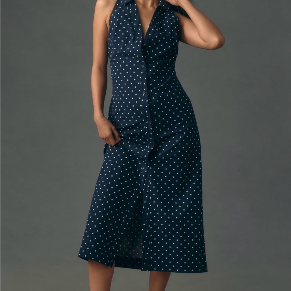 Maeve Navy Midi Dress with White Dots